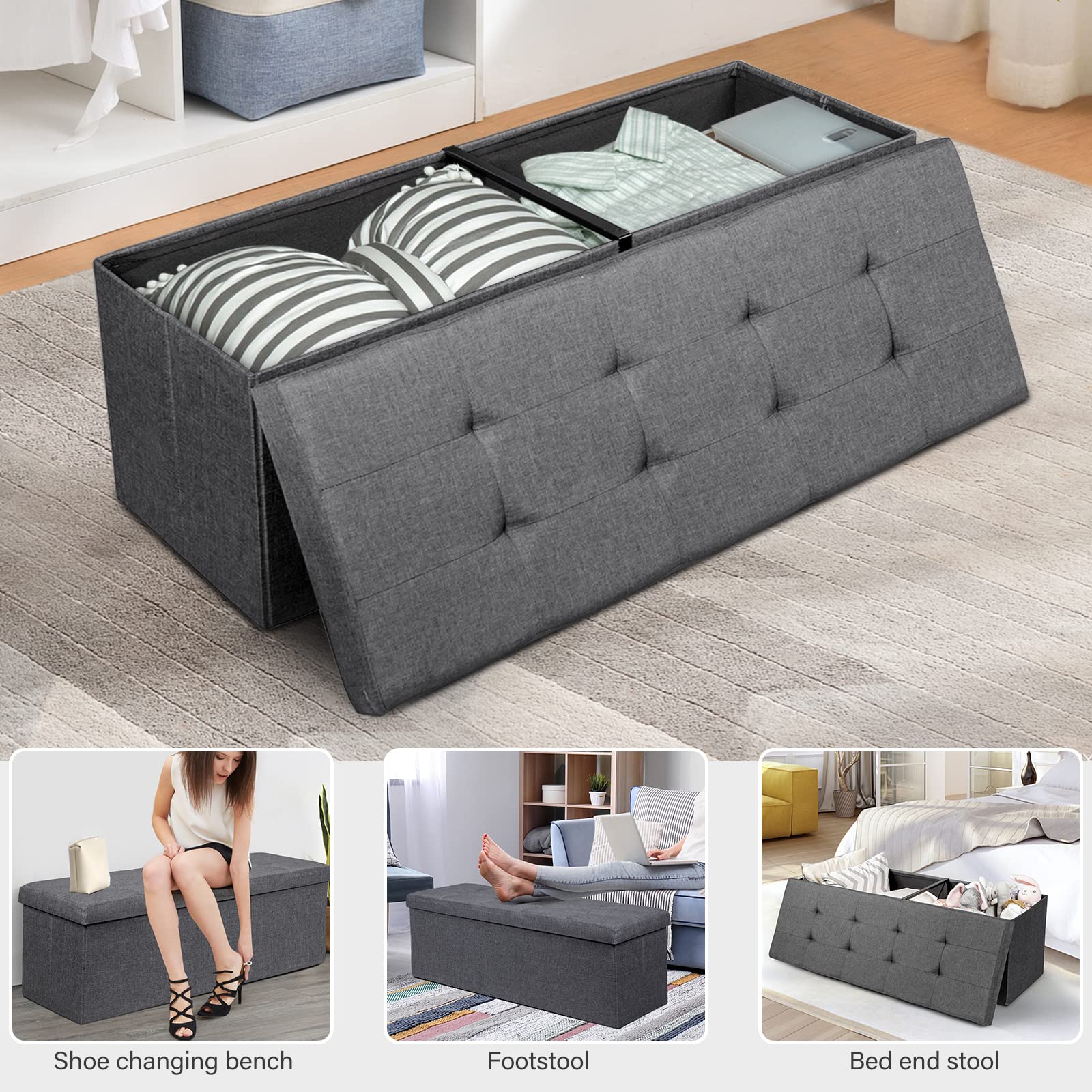 GIANTEX 38cm Fabric Folding Storage Ottoman