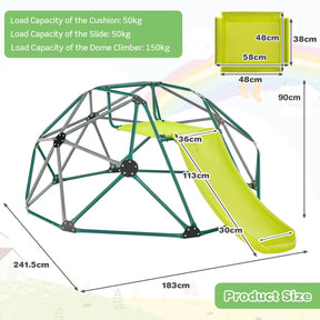 Kids Climbing Dome & Play Set, Geometric Dome Climber with Slide, Fabric Cushion, 150 KG Load Capacity