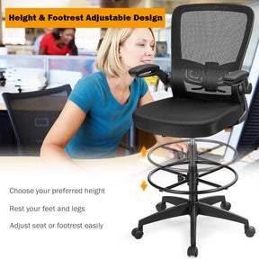 Adjustable Drafting Chair, 360° Swivel Designed Mesh Fabric Chair w/Lumbar Support