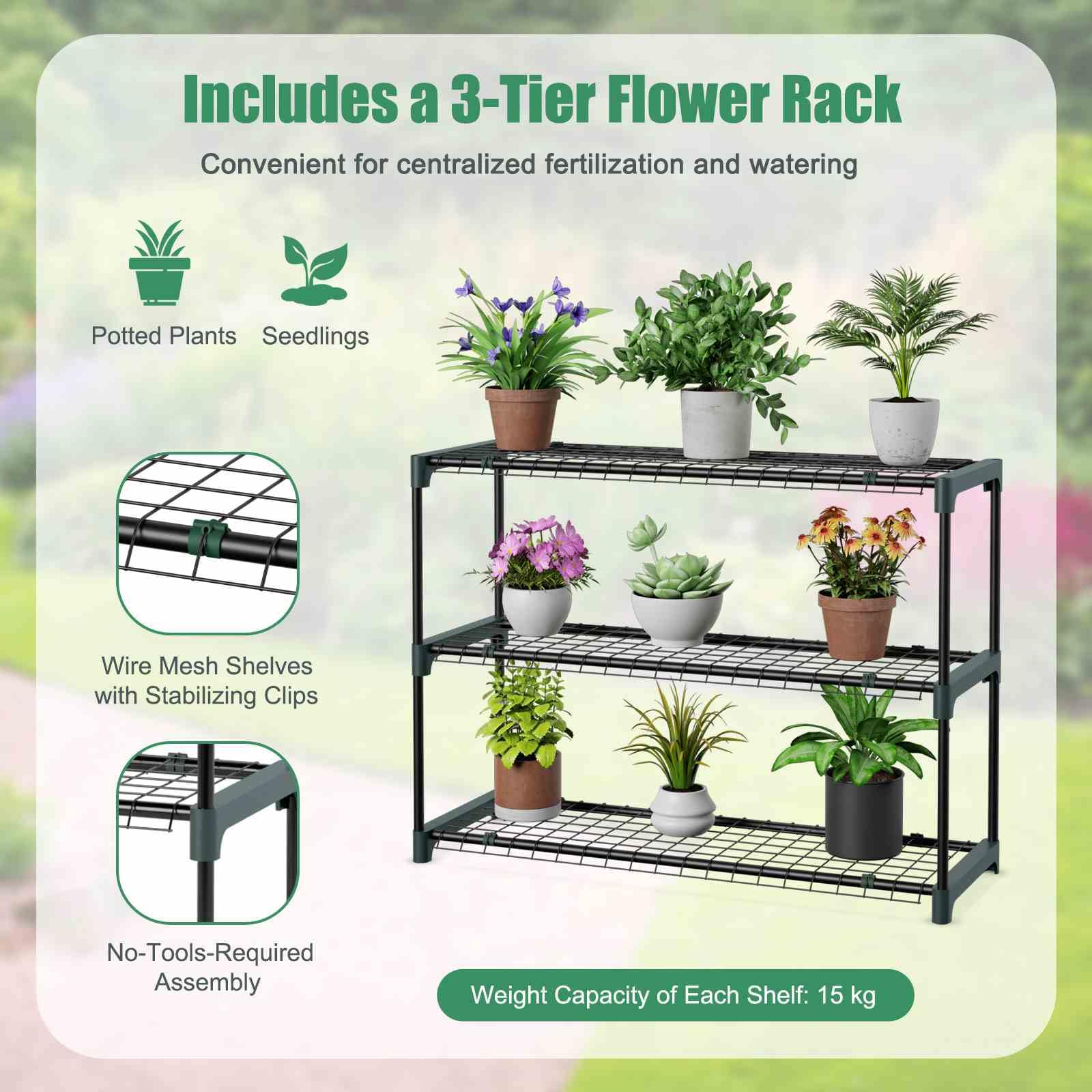 215 cm Portable Lean-to Walk-in Wall Greenhouse w/ Weatherproof PE Cover Outdoor