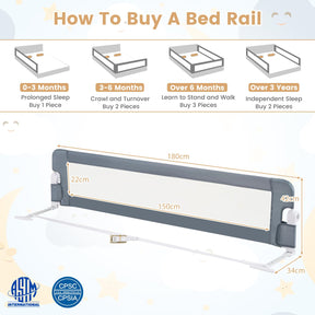 180 x 42 cm Swing Down Baby Bed Guard Rail w/Adjustable Safety Strap Foldable Bed Rail for Toddlers