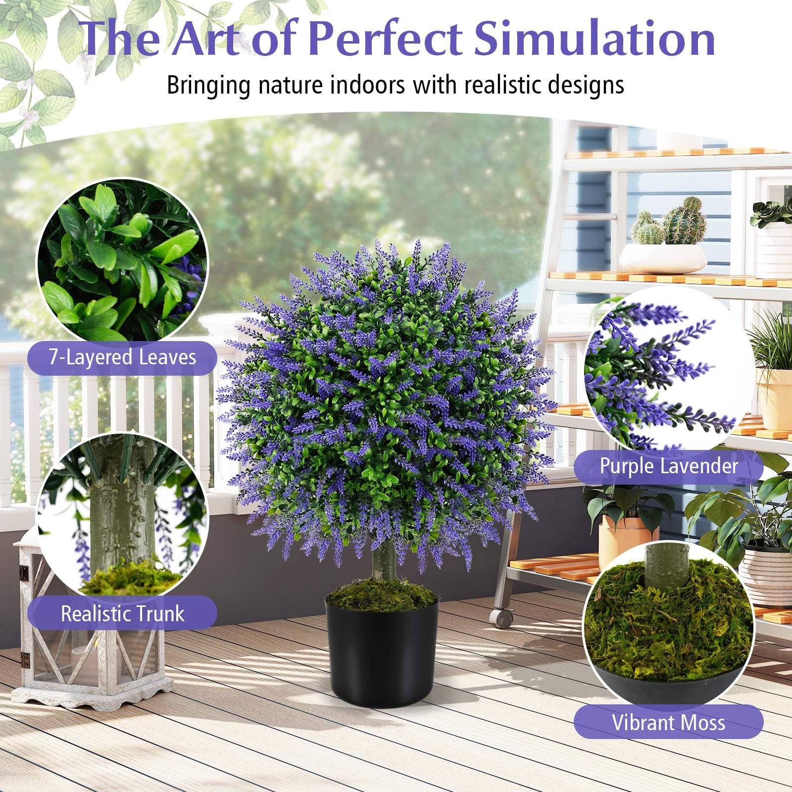 2PCS Artificial Lavender Topiary Ball Trees