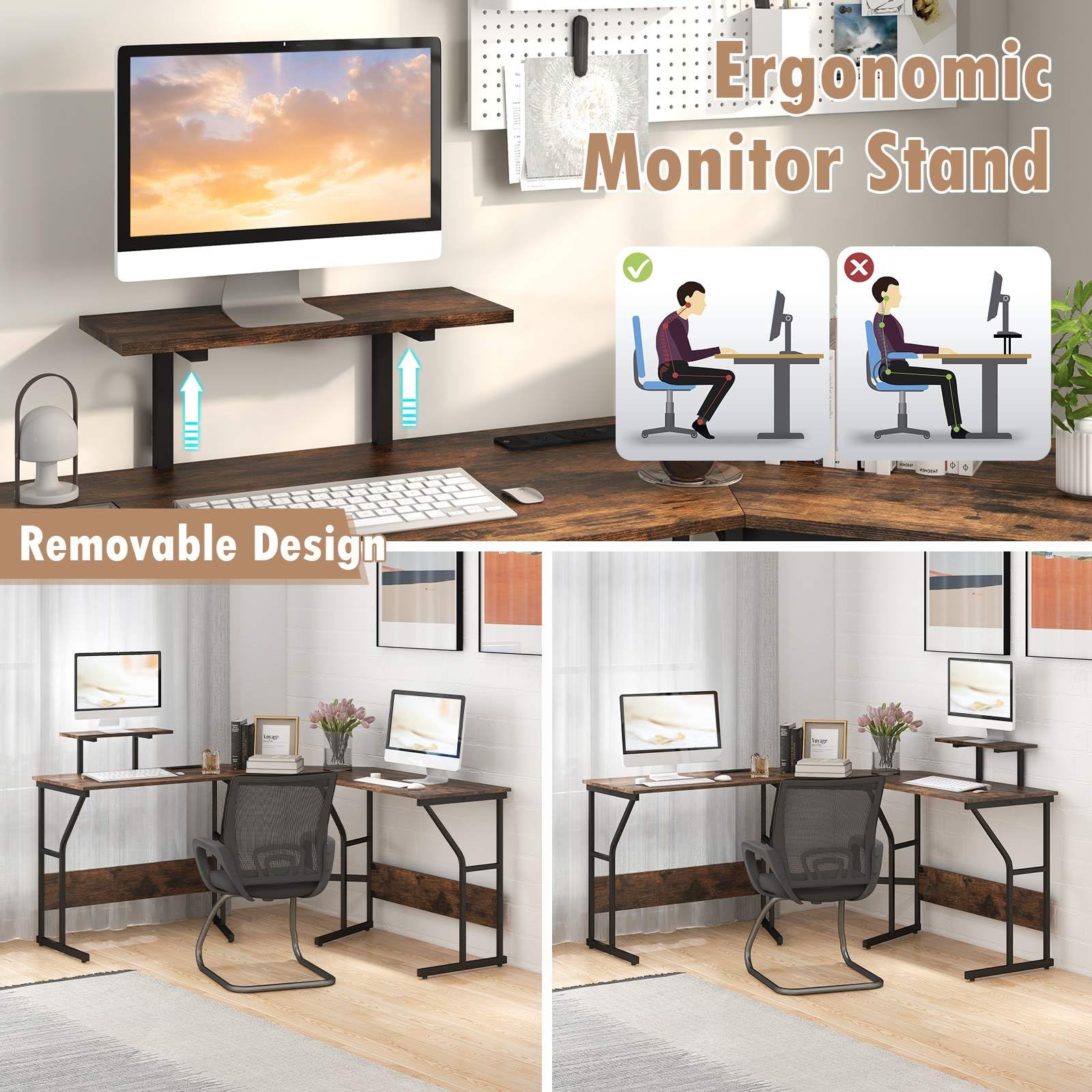 225cm L-Shaped Desk Corner Computer Desk Workstation w/Power Outlet Home Office