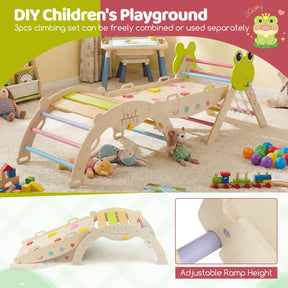 8-in-1 Wooden Triangle Set, Foldable Montessori Climbing Toys with Arch Climber, Reversible Ramp
