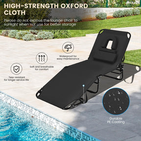 Face Down Tanning Chair, Beach Lounge Chair with 5-Level Adjustable Backrest & 3 Removable Pillows