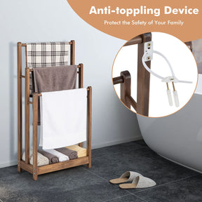 Freestanding Wood Towel Rack, 3-Tier Towel Rack Holder with Bottom Storage Shelf, Anti-toppling Device