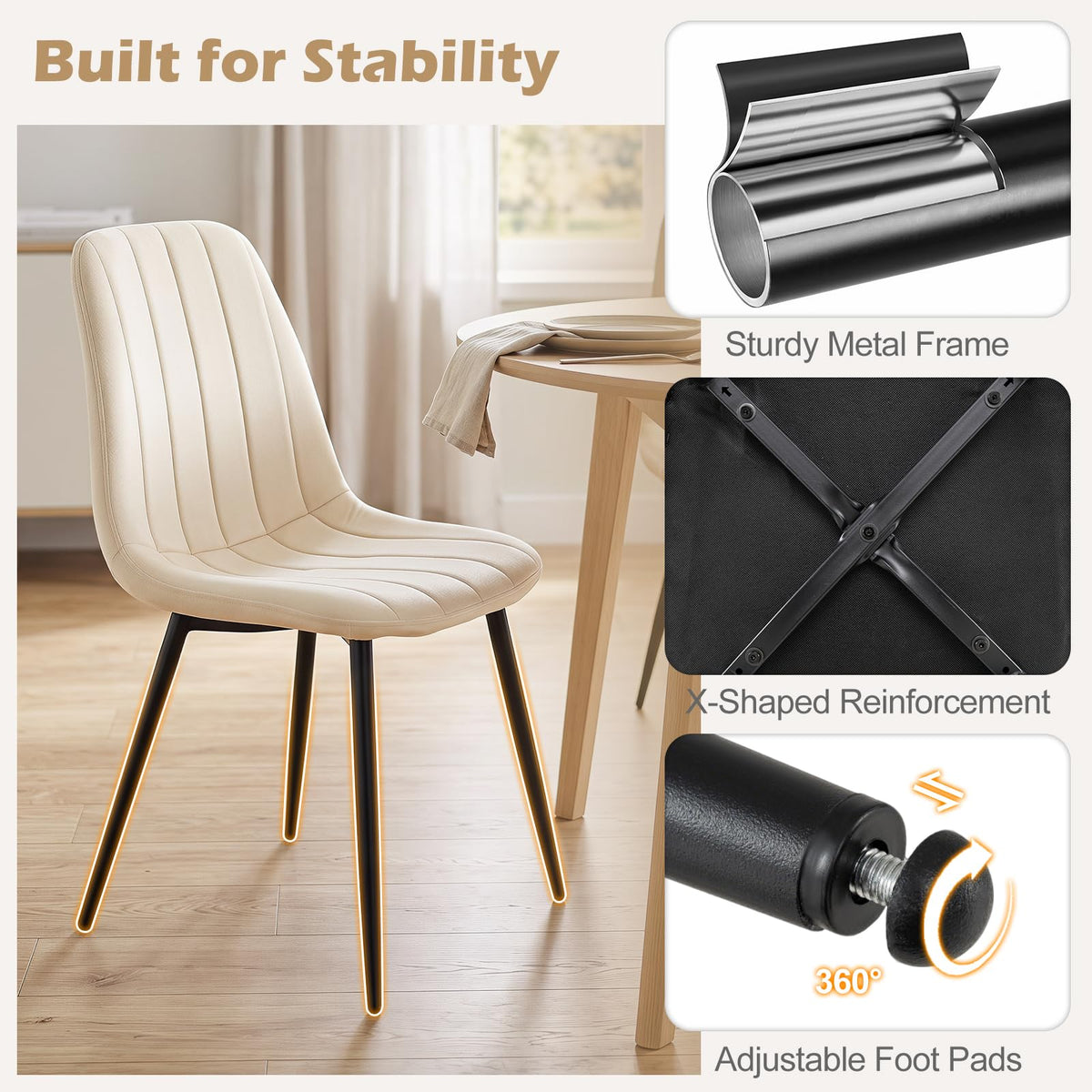 Dining Chairs Set of 4 with Sturdy Metal Legs