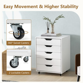 5-Drawer Chest of Drawers Wooden Dresser Chest, Mobile Lateral Filing Cabinet with Wheels