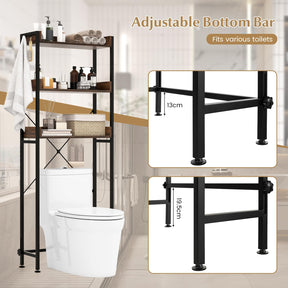Giantex Over The Toilet Storage Rack 3-Tier Bathroom Space Saver Organizer Shelf w/ 4 Hooks & Adjustable Bottom Bar