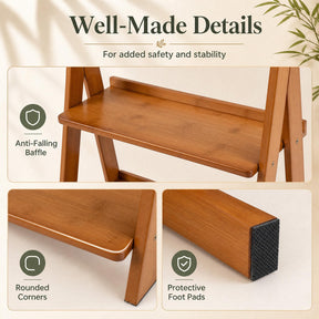 5-Tier Bamboo Ladder Shelf Bookcase, Natural