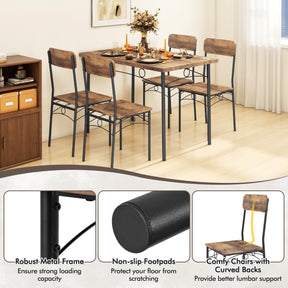 Dining Table Set for 4 5-Piece Industrial Kitchen Furniture Dinette Set