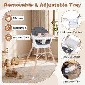 Convertible High Chair for Babies & Toddlers, Baby Feeding Chair w/3-Position Adjustable Tray & 5-Point Harness