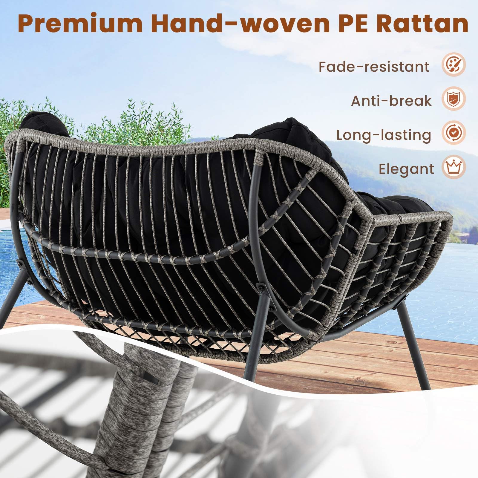 Outdoor Rocking Chair, Oversized Patio PE Wicker Egg Chair