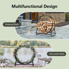 30" Tubular Steel Log Hoop Firewood Storage Rack Holder Round Display