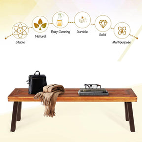 Patio Dining Wood Bench with Rustic Steel Legs