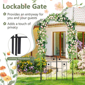 2 in 1 Garden Arbor, Decorative Wedding Arch w/ Door & Latch, Trellis for Climbing Plants