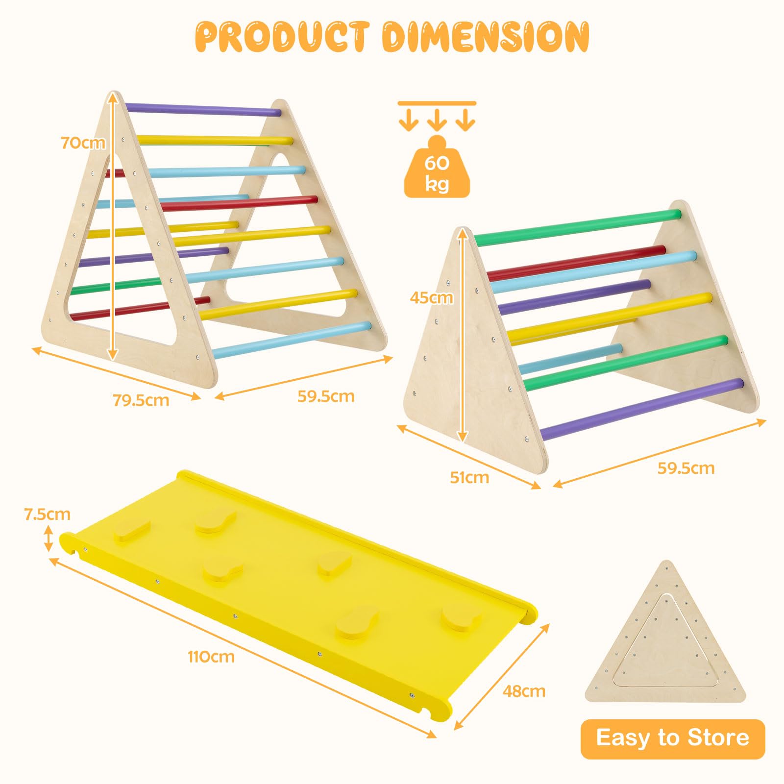 3 in 1 Triangle Climber with Ramp, 3 Piece Play Equipment Wooden Climbing Toys for Toddlers