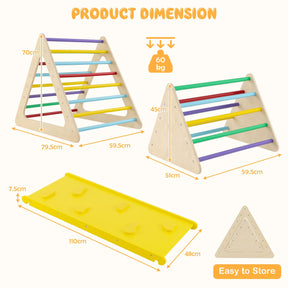 3 in 1 Triangle Climber with Ramp, 3 Piece Play Equipment Wooden Climbing Toys for Toddlers