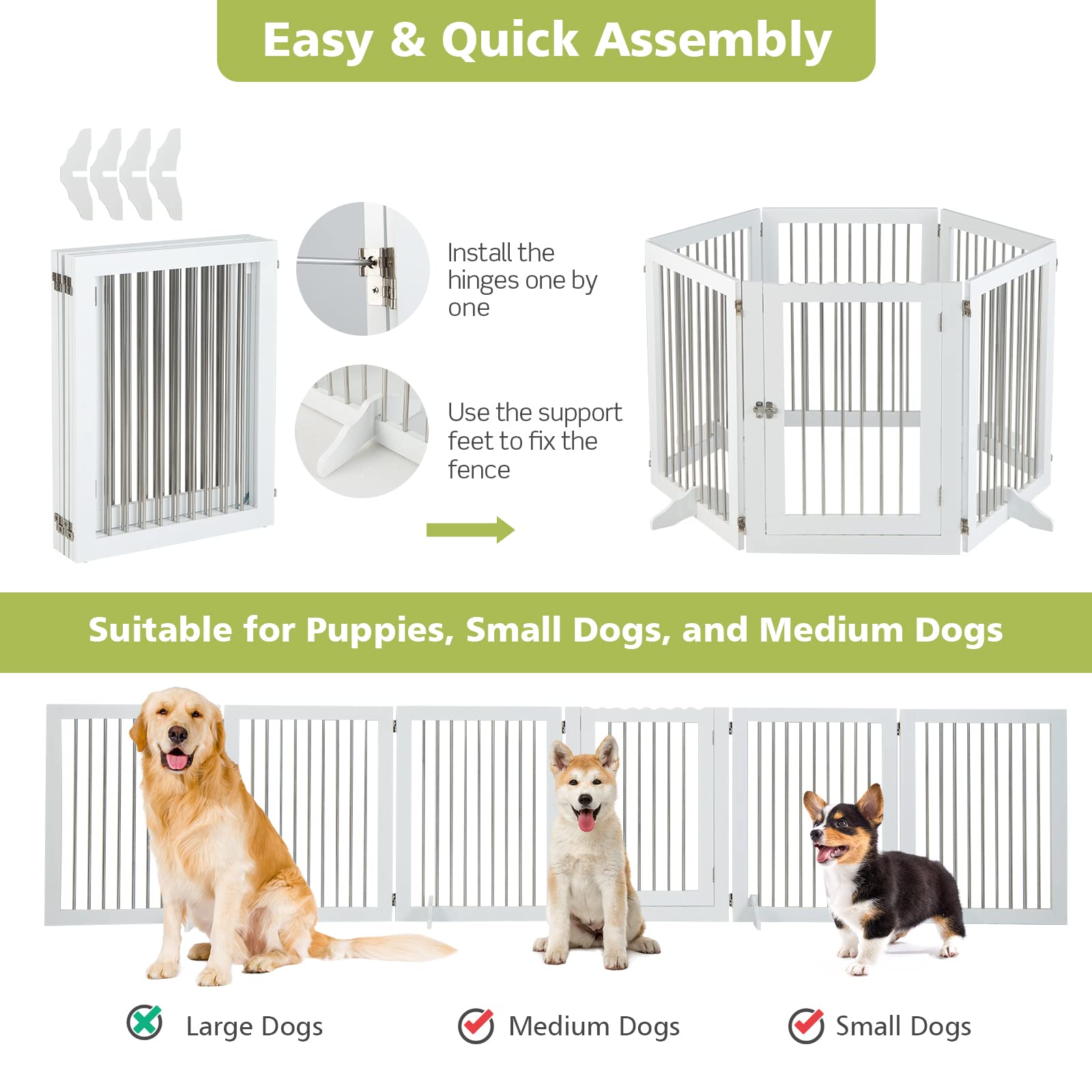 Freestanding 6-Panel Foldable Walk-Through Dog Gate Playpen