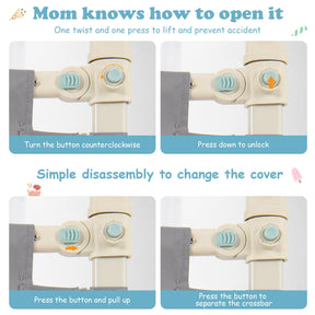 176CM Toddler Bedrail, 72.5-101.5 CM Extra Tall Bed Guardrail w/Anti-Collision Cotton & Side Pocket