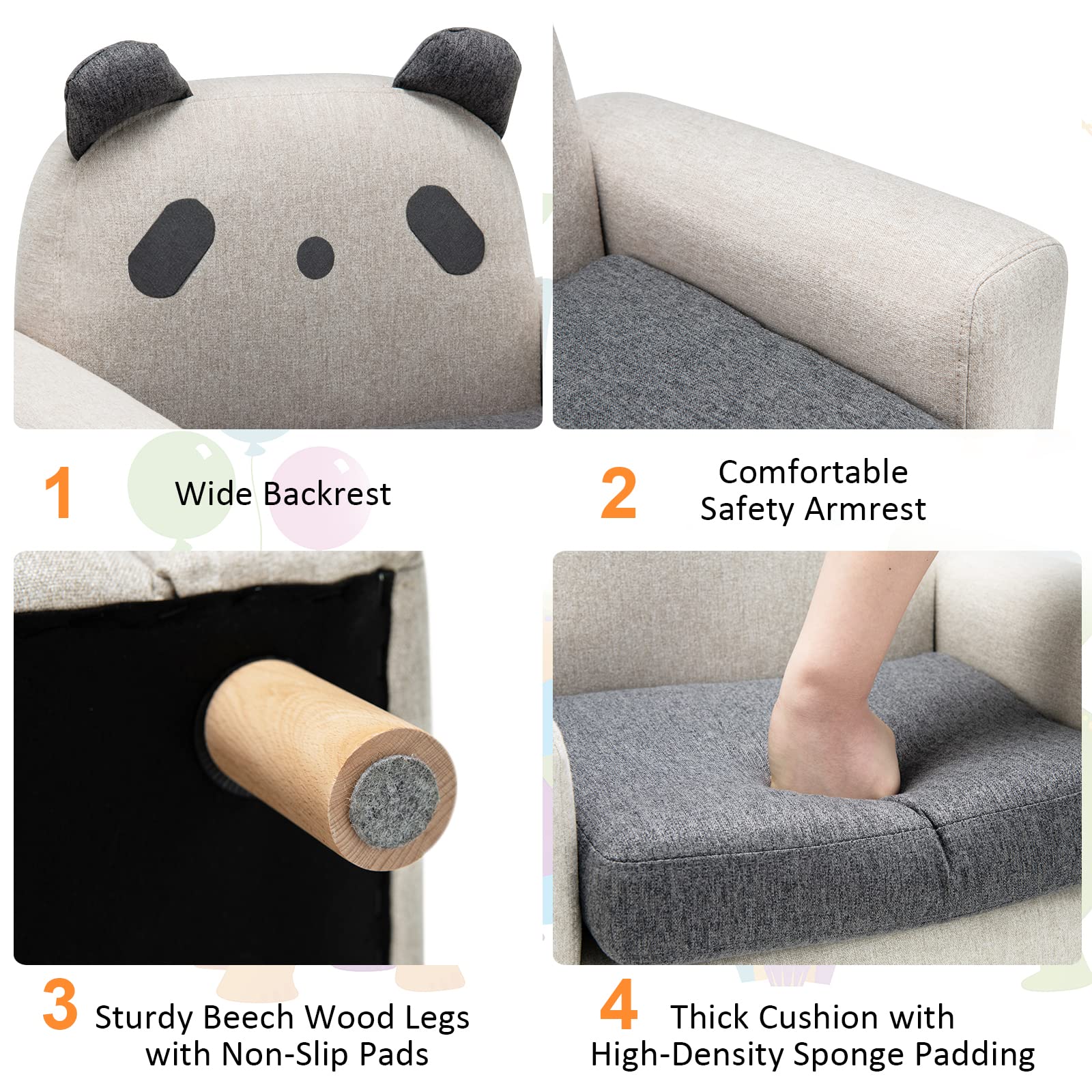 HONEY JOY Kids Sofa, Toddler Chair w/Solid Wood Frame, Thick Cushion, Child Armchair for Play Room