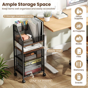 Rolling File Utility Cart w/ 2 Drawers, Lockable Wheels for Home Office