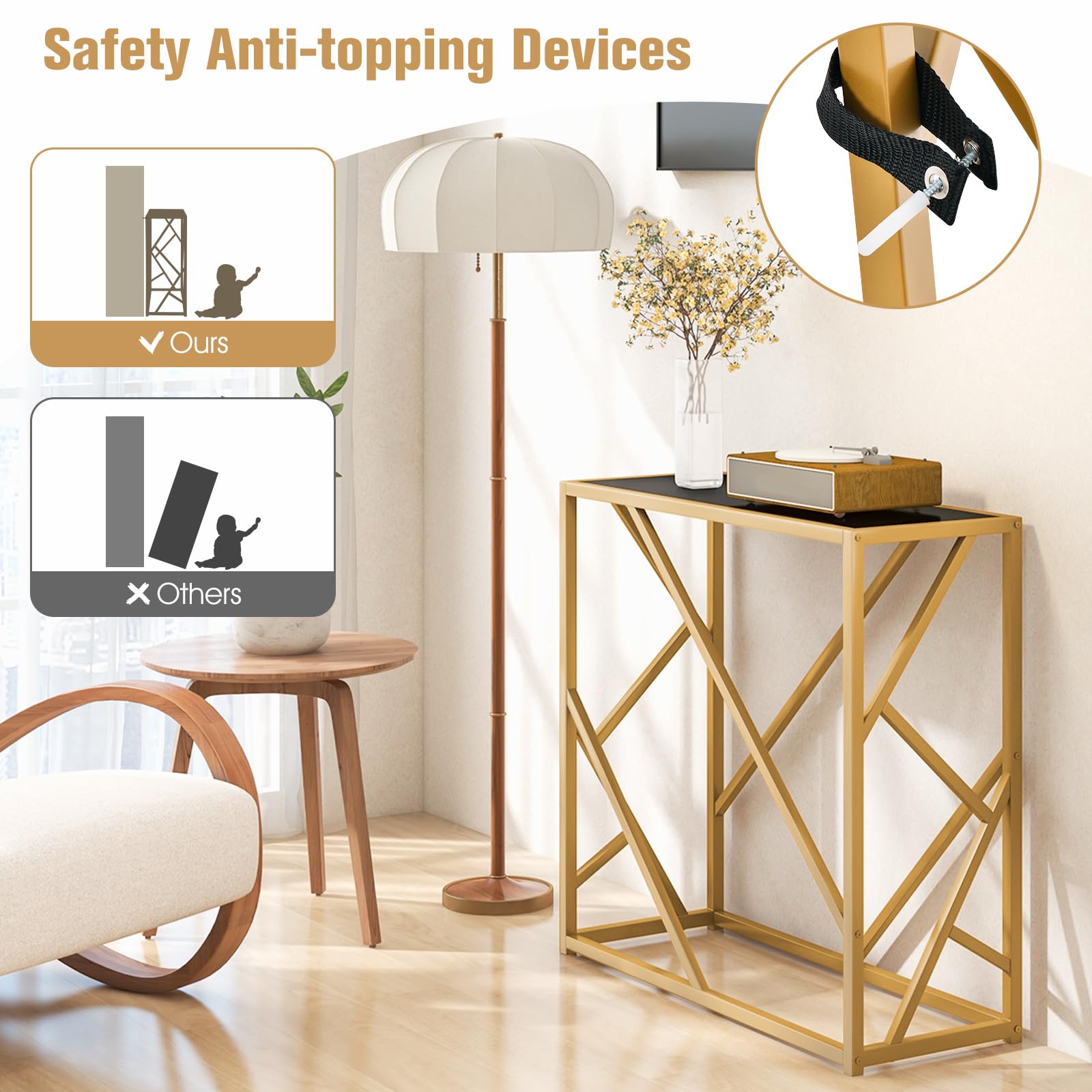 Giantex 80cm Tempered Glasstop Entryway Table, Console Table