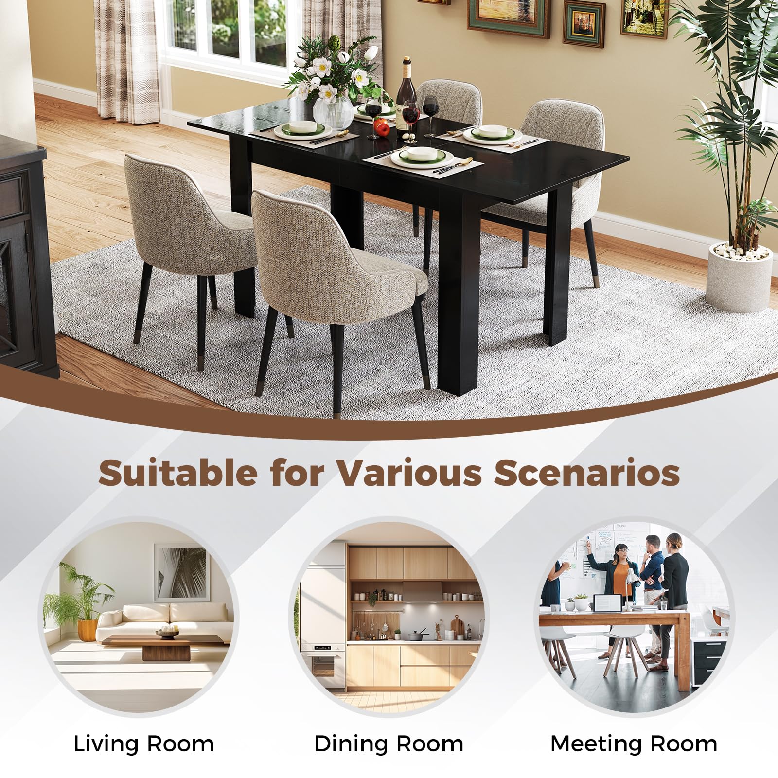 Extendable Dining Table Kitchen Industrial Table w/ Adjustable Tabletop