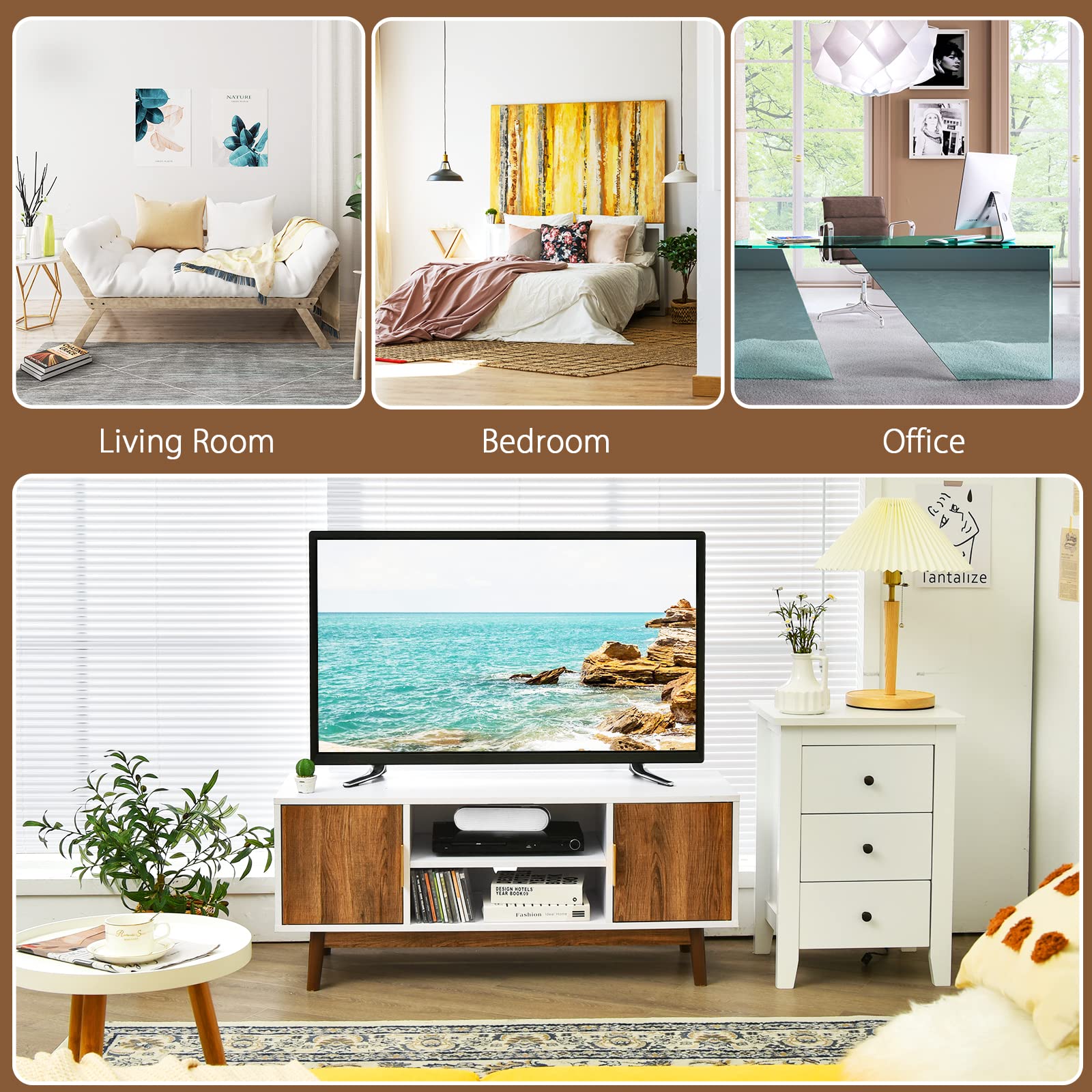 Giantex 2-Door TV Stand for Flat Screen TVs up to 50”, Entertainment Center w/Open Storage Shelf