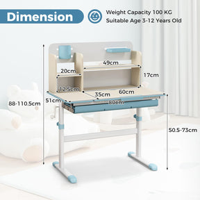 HONEY JOY Kids Study Desk, Height Adjustable Children Writing Table w/Tilt Desktop, Home School Student Learning Desk w/Hutch