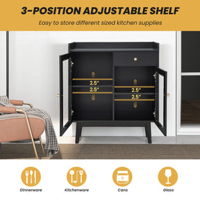 Giantex Mid-Century Modern Buffet Cabinet, Kitchen Sideboard with 2 Tempered Glass Doors & Pill-Out Drawer