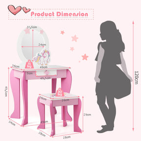 Kids Vanity Table and Chair Set with Mirror and Stool TOP 50 Bonus Trinkets Set