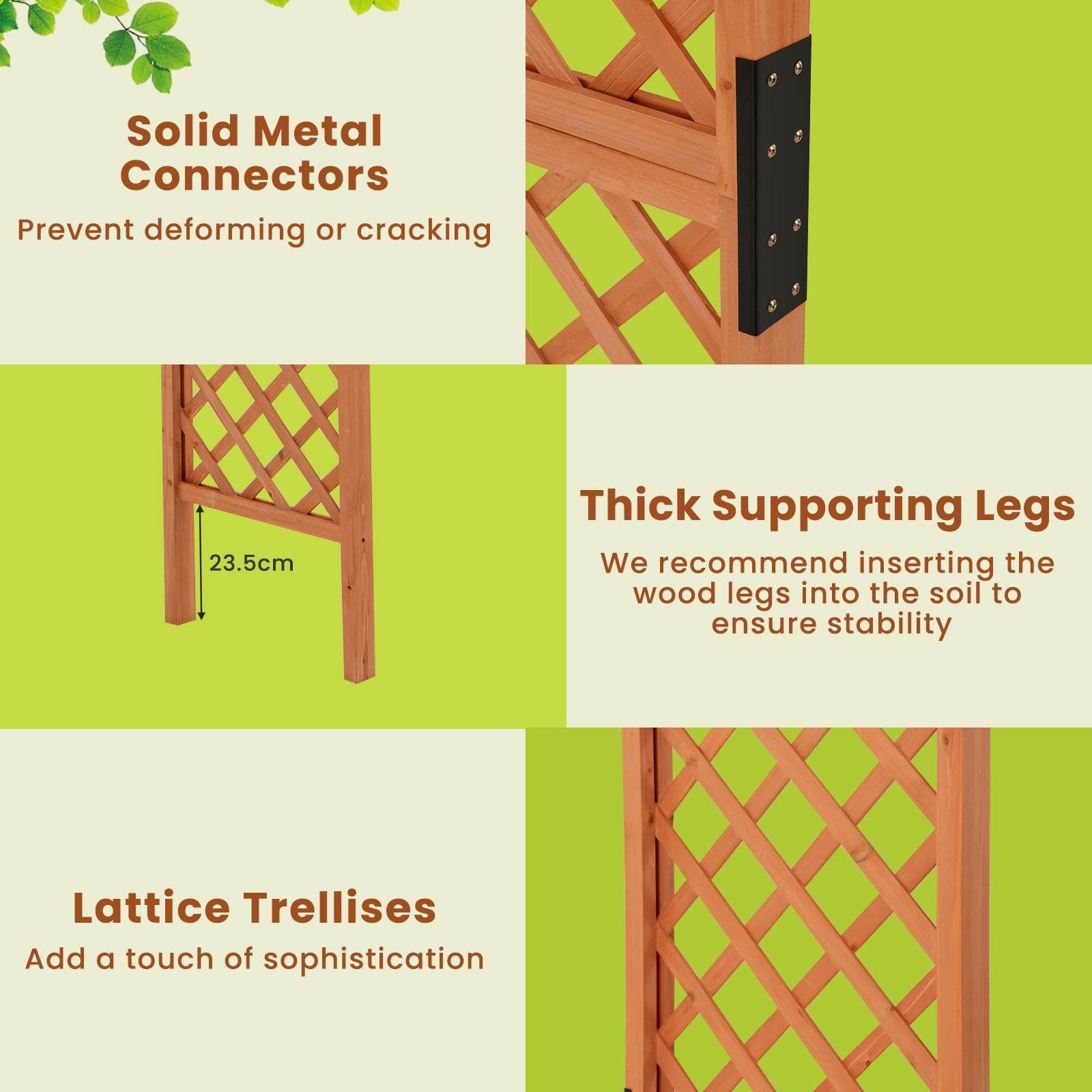 235 cm Garden Arch Wooden Arbor for Climbing Plants