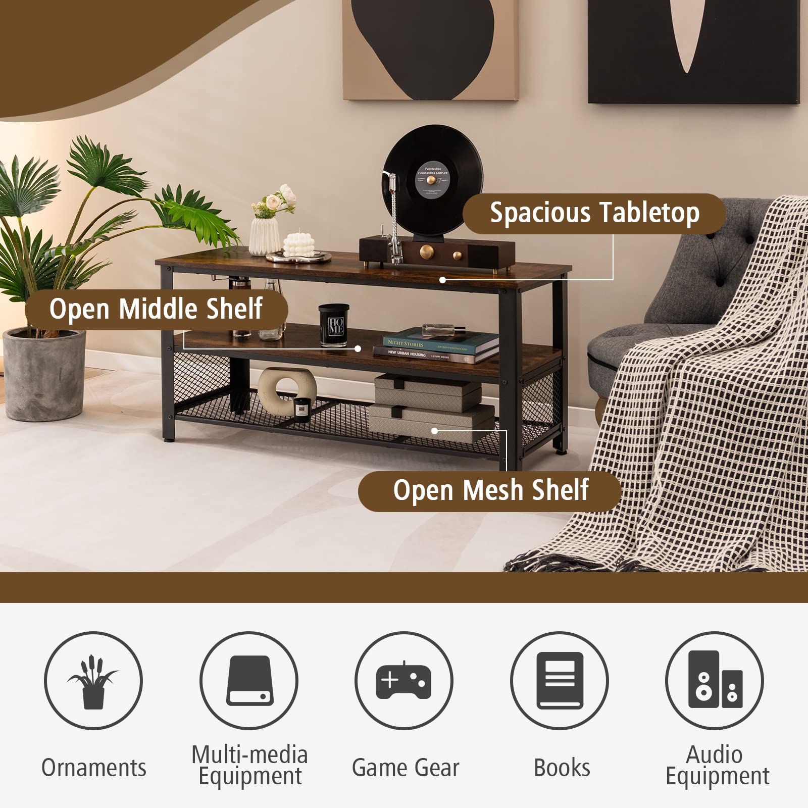 Giantex Console Table TV Stand for 50-Inch Flat Screen TVs, Brown