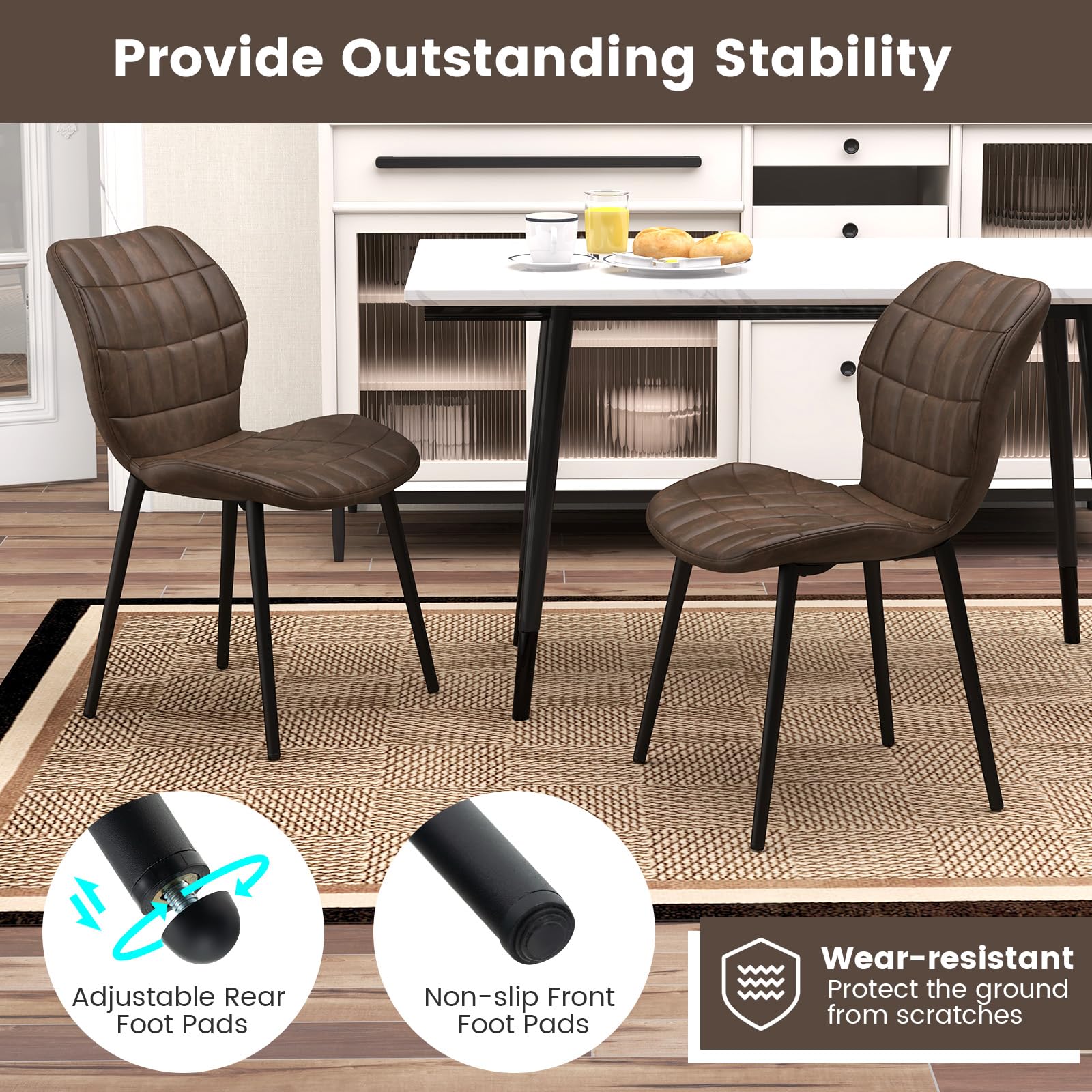 Giantex Dining Chairs Set of 2, Mid Century Modern Retro Kitchen Chairs w/Padded Back, Metal Legs & 2 Adjustable Foot Pads