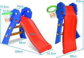 Kids Slide with Basketball Hoop, 2 in 1 Foldable Slide and Climber for Children for Indoor and Outdoor Use