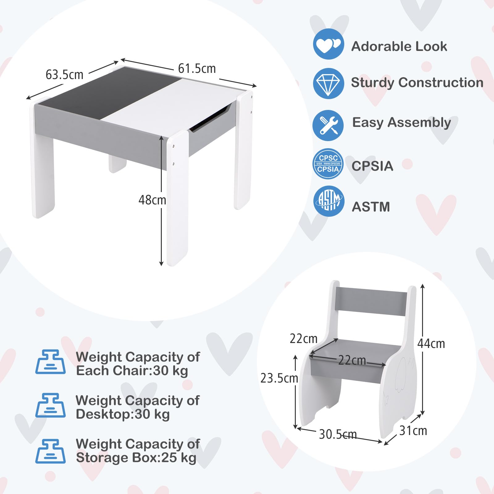 HONEY JOY Kids Table and Chair Set, 3-in-1 Wooden Activity Table and 2 Chairs for Drawing, Studying