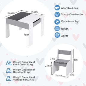 HONEY JOY Kids Table and Chair Set, 3-in-1 Wooden Activity Table and 2 Chairs for Drawing, Studying