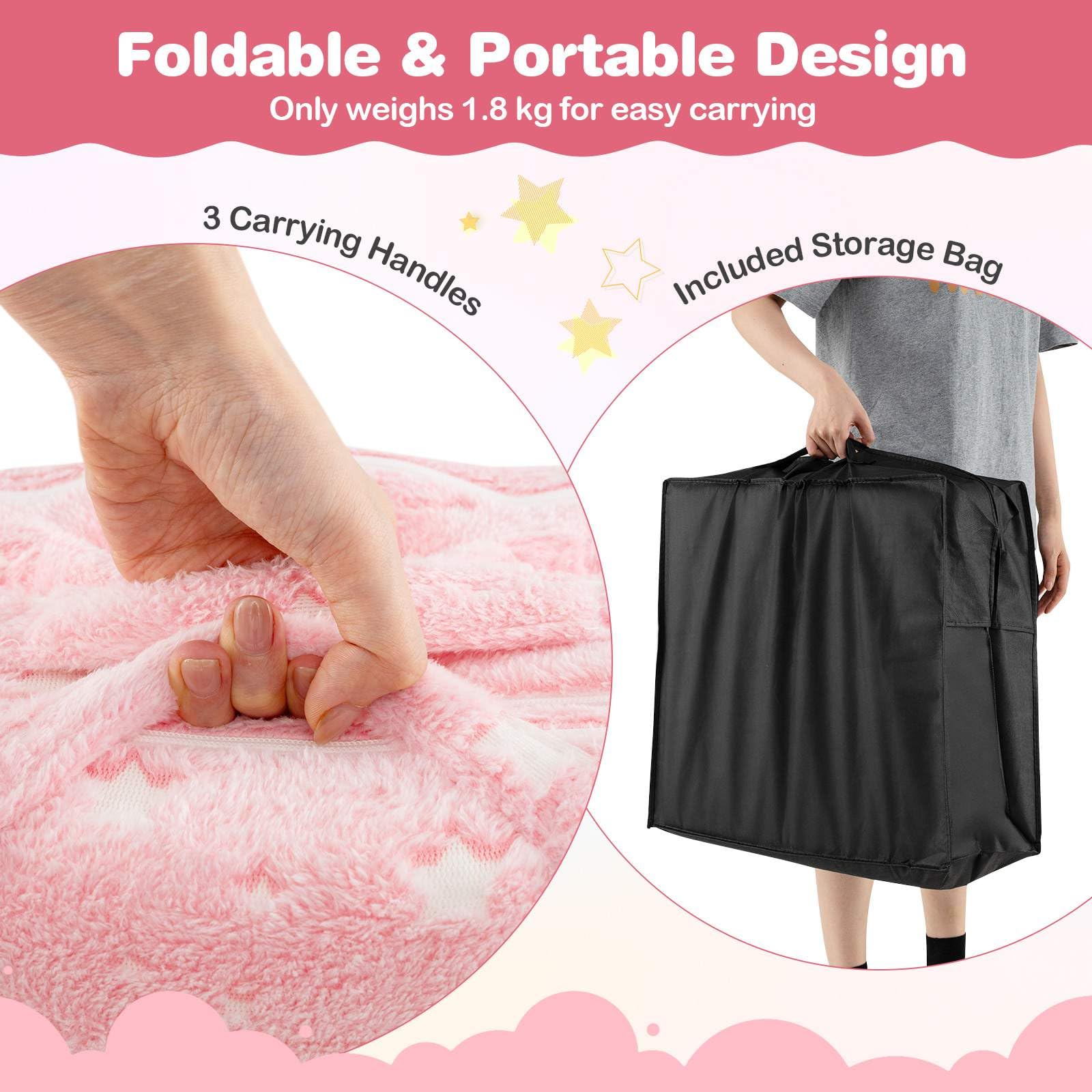 Foldable Floor Mattress for Kids, Glow in The Dark Toddler Floor Nap Mat w/Washable Flannel Cover