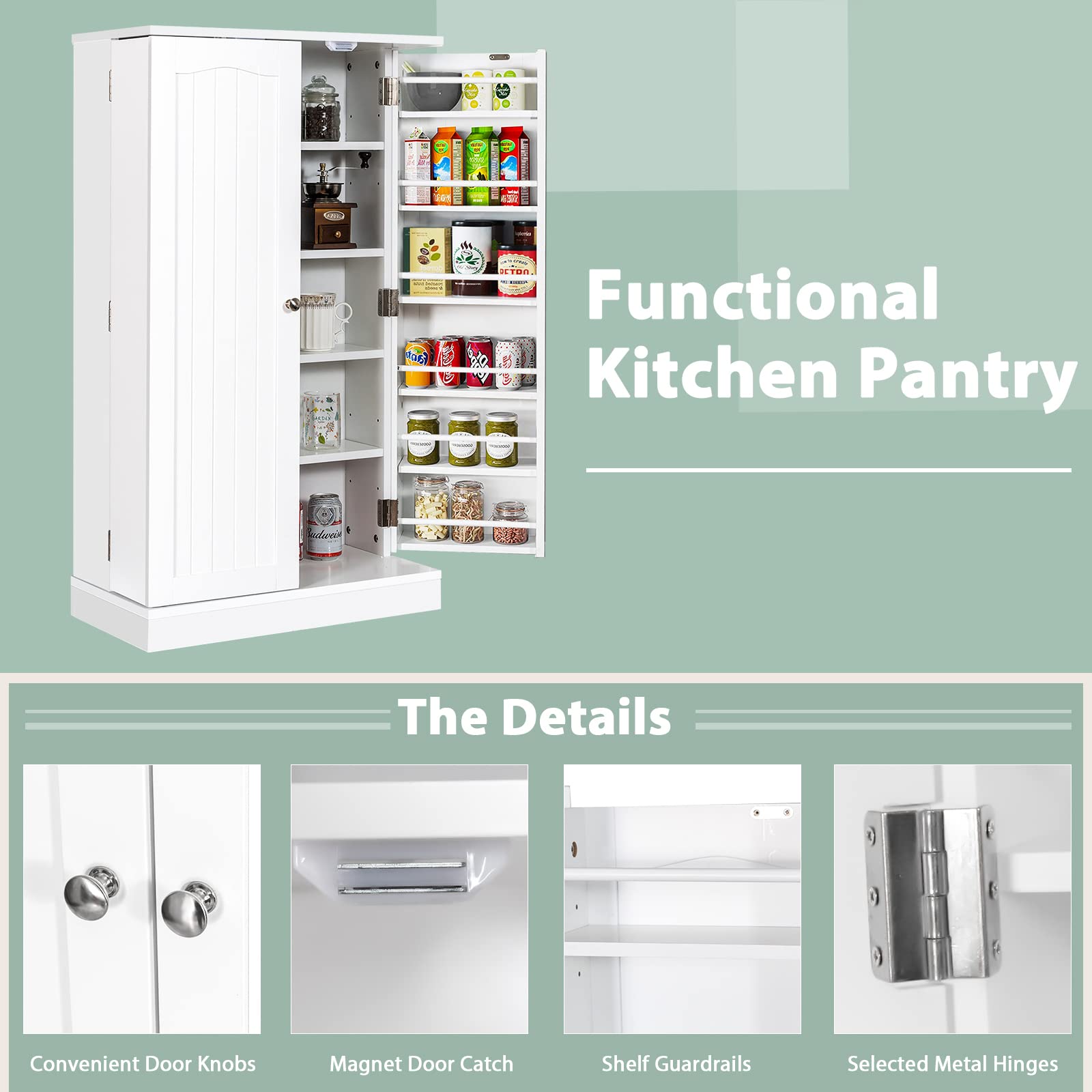 Giantex 2-Door Pantry Cabinet w/ 6 Adjustable Shelves, 17-Tier Buffet Sideboard, Kitchen Storage Cabinet