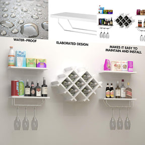 Giantex Set of 5 Wall Mounted Wine Rack Set w/Storage Shelves and Glass Holder