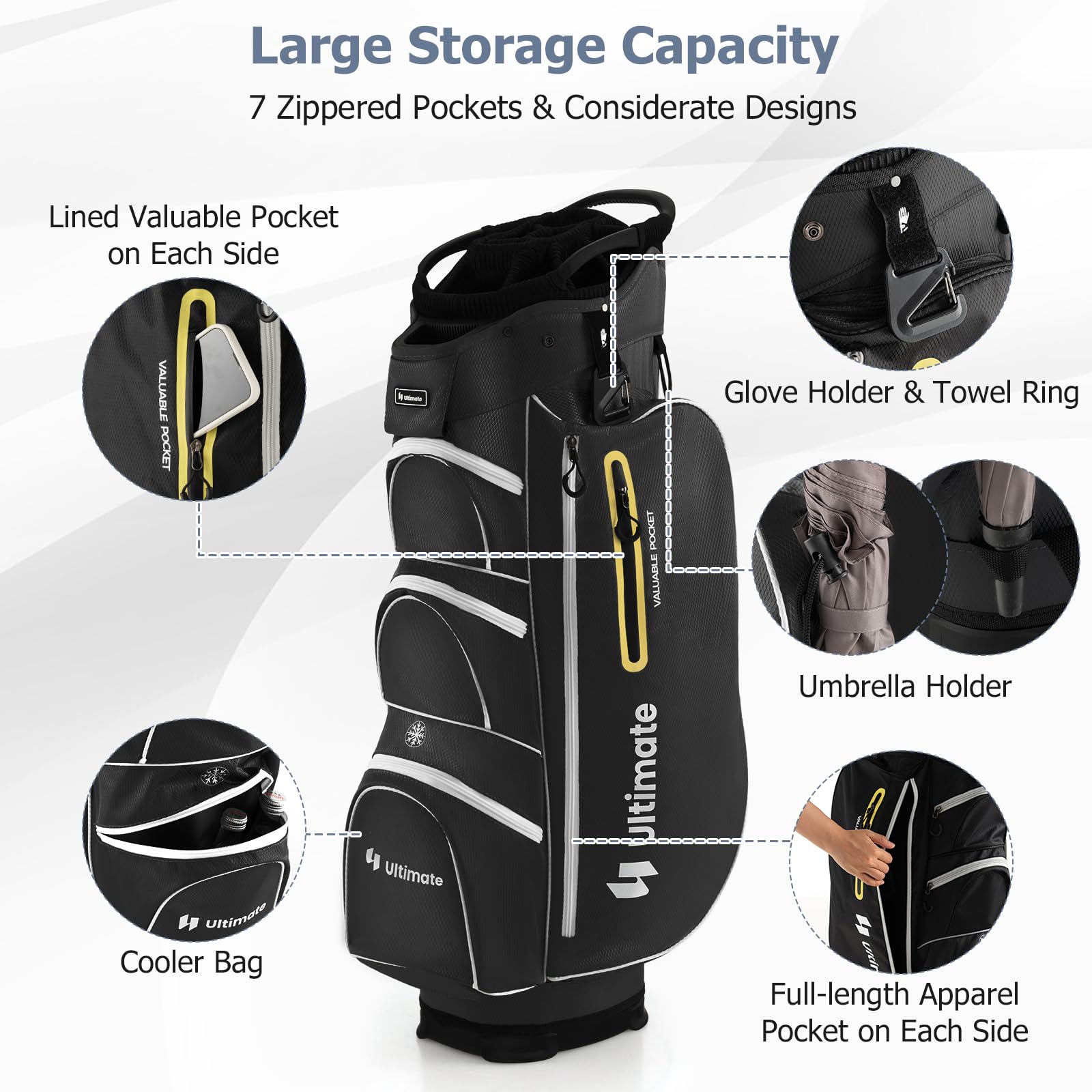 Golf Cart Bag, Golf Club Bag w/ 15 Way Top Dividers Including Individual Putter