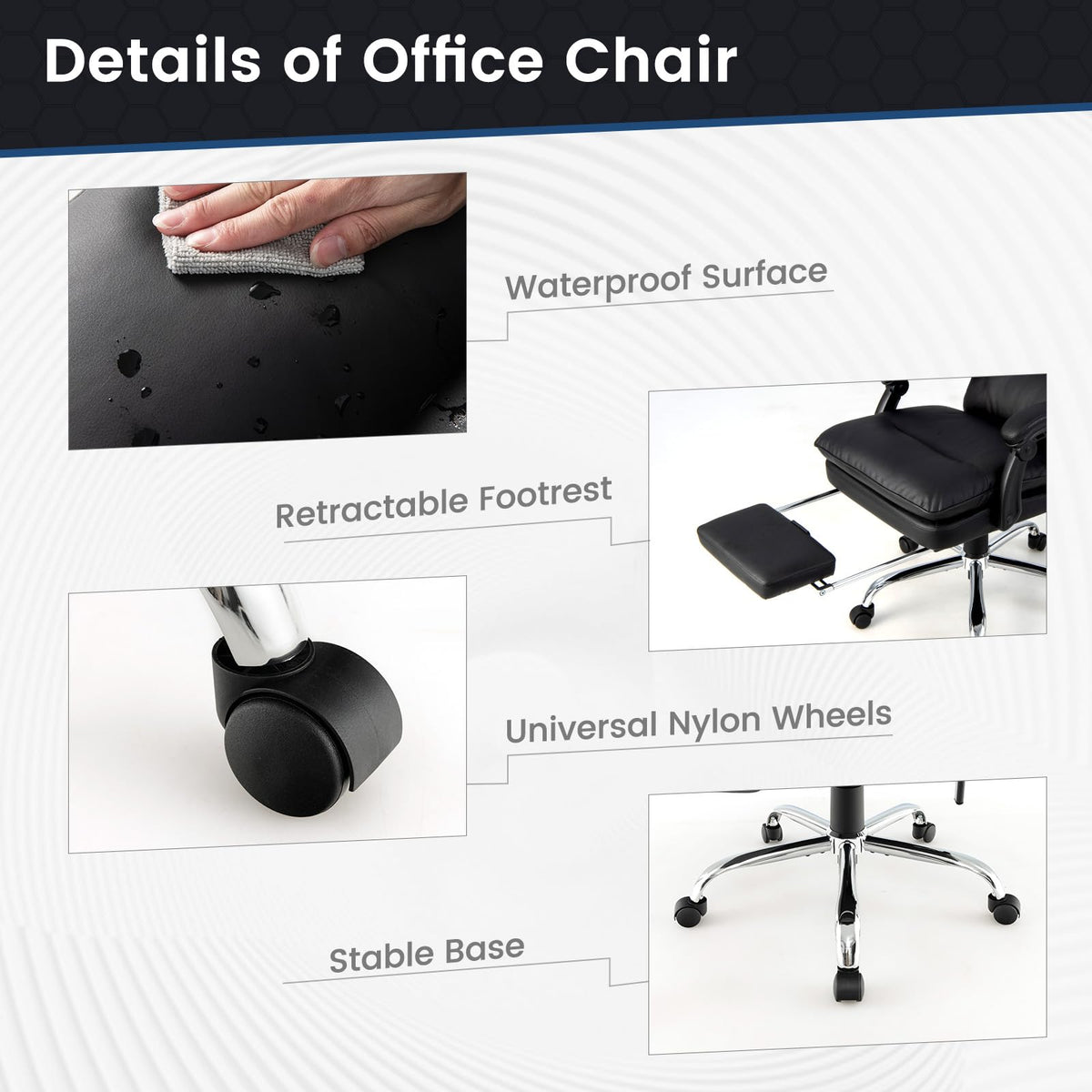 Soft Padded Office Chair, Ergonomic Adjustable Reclining Chair