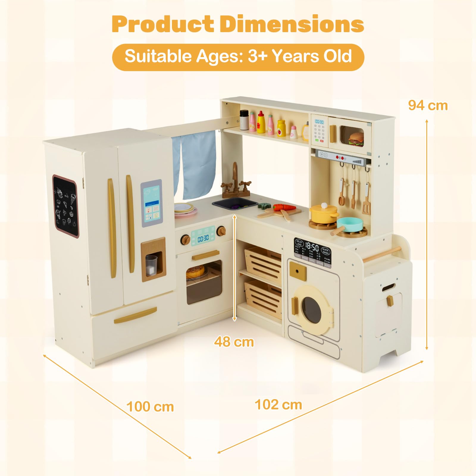 Corner Play Kitchen with Lights and Sounds Large Pretend Kitchen Playset