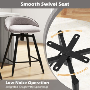 63 cm Upholstered Bar Stools Set of 2 Counter Height Swivel Barstools w/Footrest