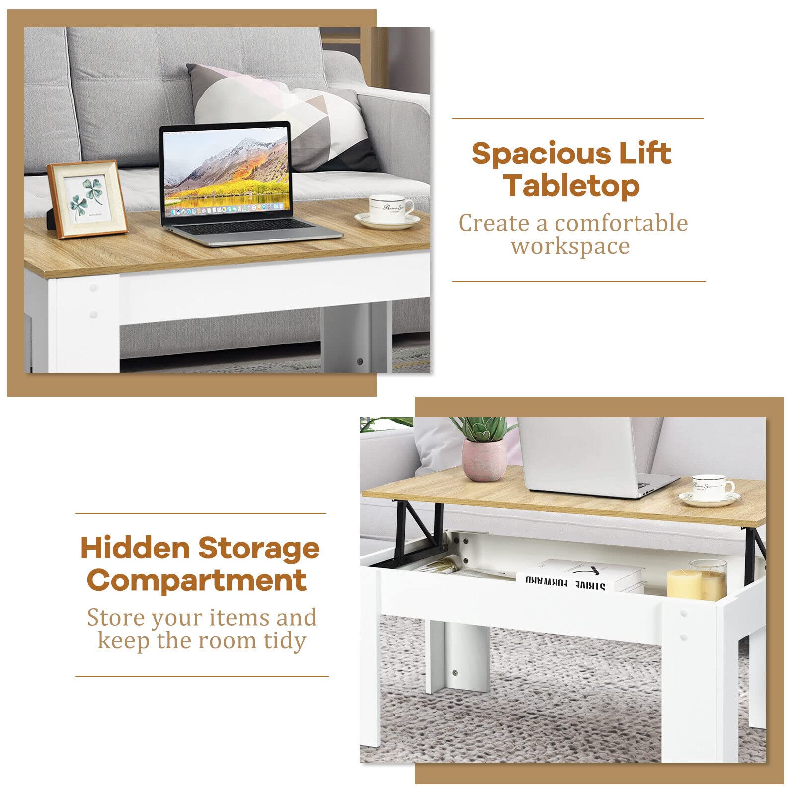 Giantex Lift Top Coffee Table, w/Hidden Storage Compartment, Cocktail Table, w/Lift Tabletop for Living Room Reception Room