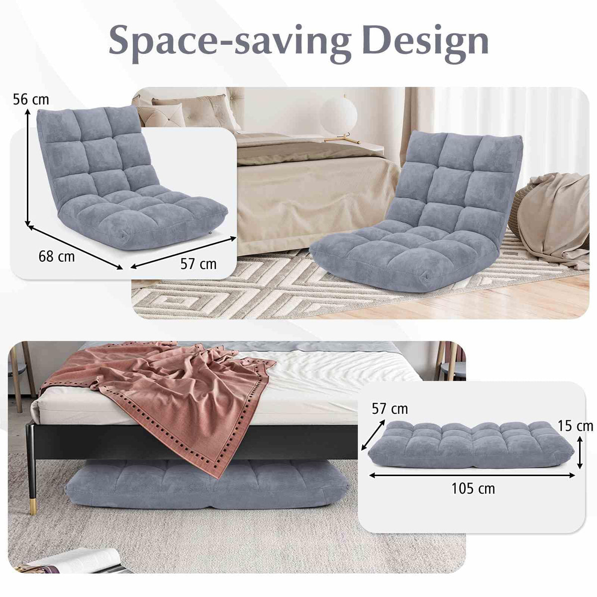 Floor Chair with 14 Adjustable Angles, Gaming Sofa w/High-Resilience Foam & Removable Cover