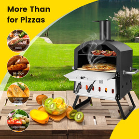 Portable Pizza Oven, Multi-Fuel Outdoor Pizza Maker w/Folding Legs & Portable Handles, 2-Tier Design, Adjustable Air Vents