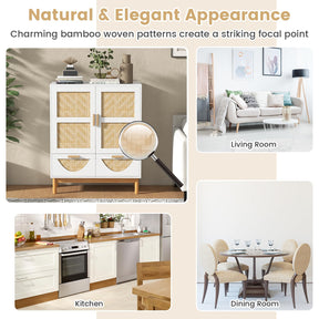 Giantex 2-Door Sideboard Buffet Cabinet, Accent Floor Storage Cabinet with Bamboo Woven Doors