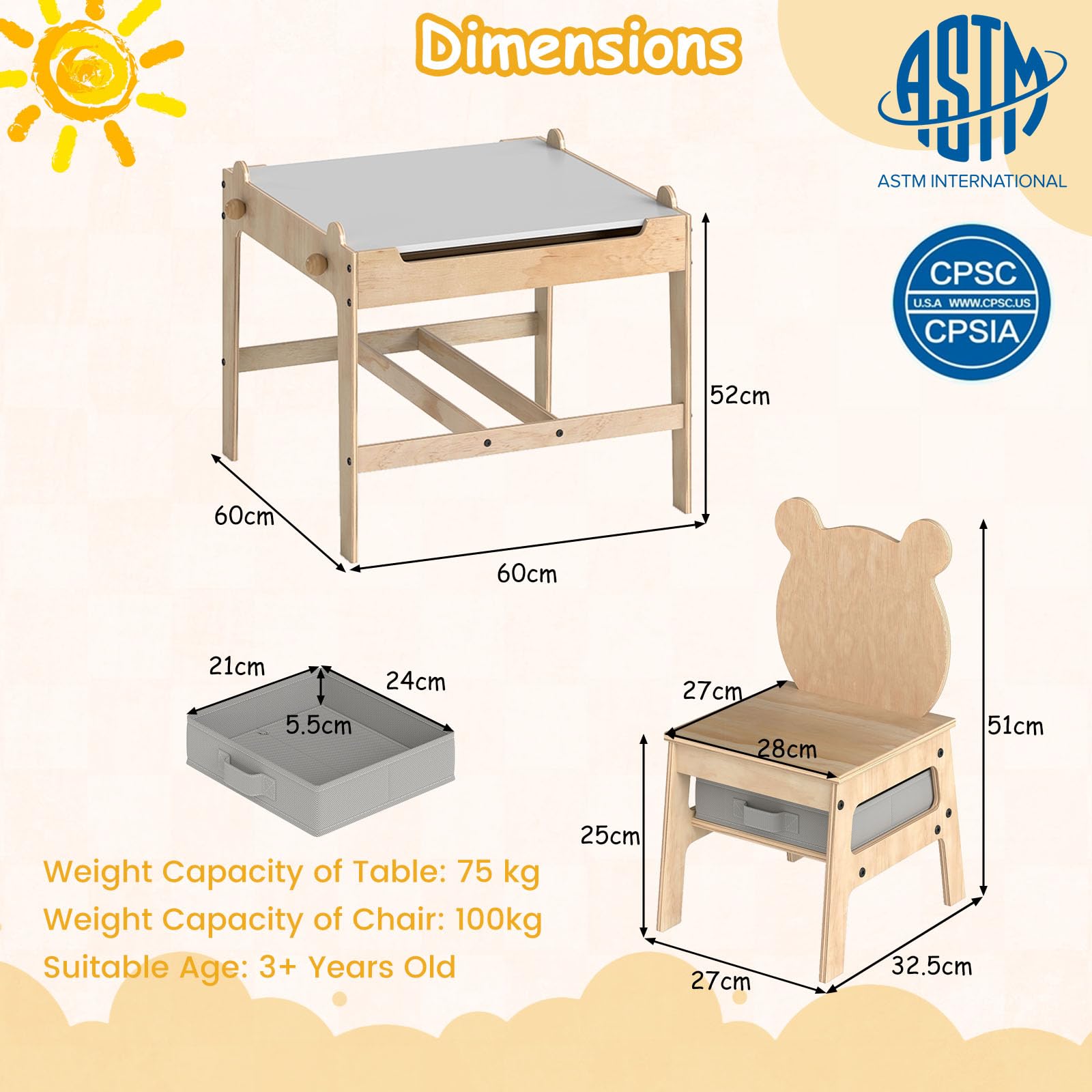 4-in-1 Kids Table and Chairs Set with Reversible Whiteboard for Arts Bear Style